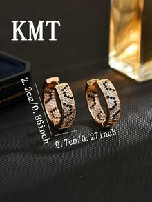 KMT 2pcs Copper Inlaid Zirconia Leopard & Snake Print Luxury Women's Fashion Earrings, Elegant Gift Box - Leopard Print - View 5