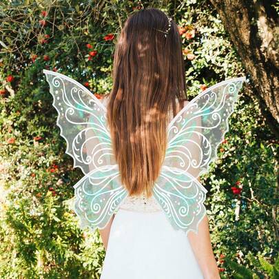 4 peças/Conjunto Asas de Fada para Adultos e Meninas, Conjunto de Fantasia de Fada com Guirlanda Floral, Varinha e Orelhas de Duende, Asas de Borboleta de Organza - Ideal para Cosplay, Festa, Halloween