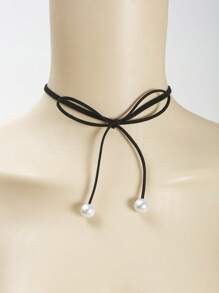 1pc Women's Vintage Simple Gothic Style Choker Necklace With Pearl Decor, Versatile Collarbone Chain