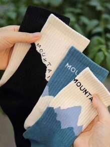 4 Pairs Of Men's And Women's Spring And Summer Black And White Striped Matching Joker Stockings