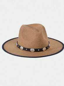 1pc Fashionable Unisex Panama Style Hat, Versatile For Spring/Summer Outdoor, Beach, Travel, Sun Protection, Suitable For Hiking, Vintage, Cowboy, And More