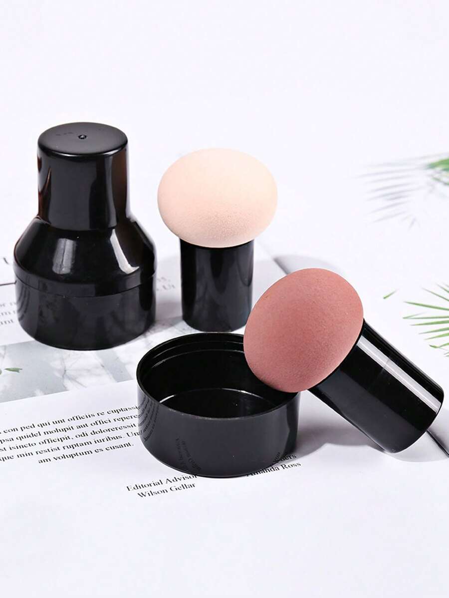3pcs Powder Puff With Lid, Dry & Wet Dual-Use Makeup Sponge, Multi-Functional Non-Absorbing Setting Blush Brush, Stamp Cover Makeup Sponge, Makeup Sponge, Makeup Blender With Storage Box,Brush Set,Makeup Brush Kit,Make Up Brush Set,Make Up Set Complete,Makeup Brush Set,Complete Makeup Kit,Brush Kit,Brushes Makeup Set,Makeup Gift Set - Multicolor - View 1