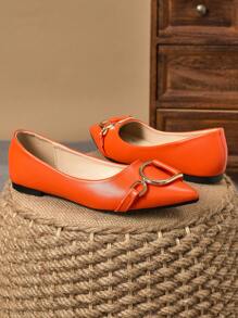 WHDXY 1 Pair Women's Pointed Toe Flats, Soft Leather Office Shoes, Versatile Loafers, Shallow Soft Bottom Fairy Style Flat Heel Slip-On Commuter Shoes - Burnt Orange - View 4