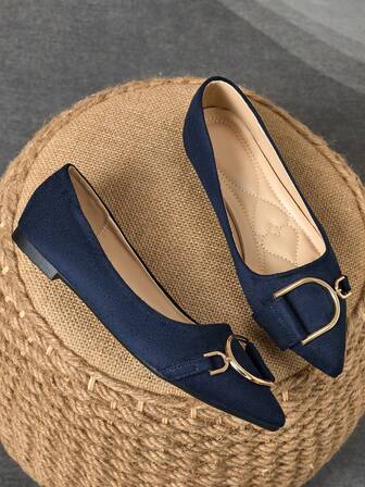 WHDXY 1 Pair Women's Pointed Toe Flats, Soft Leather Office Shoes, Versatile Loafers, Shallow Soft Bottom Fairy Style Flat Heel Slip-On Commuting Casual Shoes