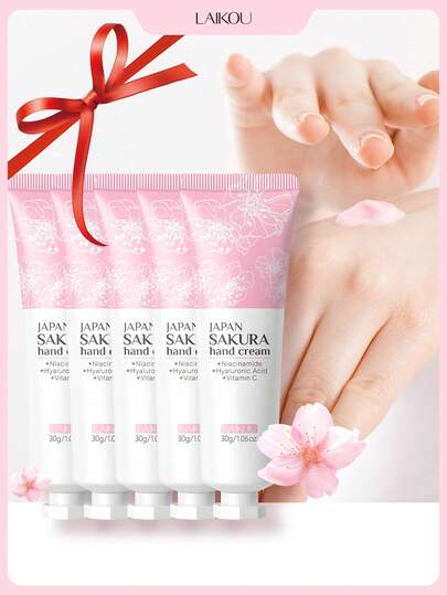 5支/套 LAIKOU 樱花护手霜，专为干燥皲裂的双手设计，深层滋润，旅行装，伴娘礼物，护手霜，送给她的礼物