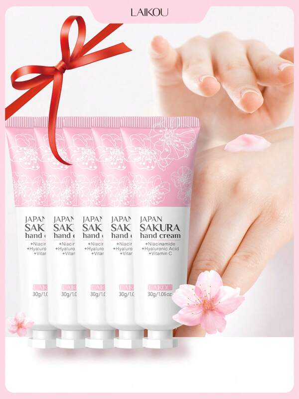 5pcs/Set LAIKOU Sakura Hand Cream For Dry Cracked Hands, Deeply Moisturizing Hand Lotion Travel Size, Bridesmaid Gifts, Hand Moisturizer, Gift For Women