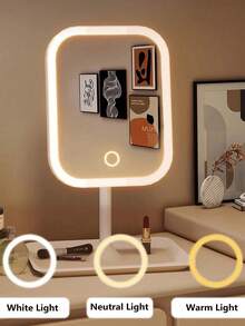 LED Makeup Mirror, 18cm Illuminated Makeup Mirror With 3 Light Modes, Touch Control, Portable Stand And Foldable Small Mirror, Glowing Travel Makeup Mirror, Glowing Makeup Mirror, Rechargeable Portable LED Makeup Mirror - Multicolor - View 4