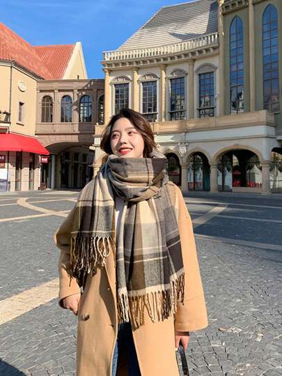 1pc Unisex Fashion Plaid Scarf, Warm & Versatile For Autumn/Winter, Suitable For Daily Use As Gift