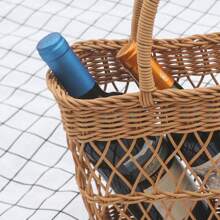1pc Picnic Fruit Storage Basket With Handles,Durable Imitation Rattan Storage Basket For Fruits,Vegetable,Drinks,Camping Portable Picnic Basket,Household Storage Organizer For Kitchen,Home Decor