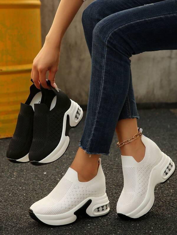 Women's Casual Sports Shoes, Thick Sole Waterproof Platform, Wear-Resistant Non-Slip Soft Comfortable Breathable Fabric, Minimalist Casual Outdoor Sports Style Sneakers