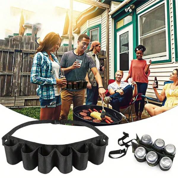 1 pieza Cinturón ajustable para la cintura con portabotellas de refresco - Tela Oxford duradera, cabe 6 latas - Perfecto para fiestas al aire libre, fiestas de jardín, picnics, fiestas de Navidad, camping, playa, trekking, escalada