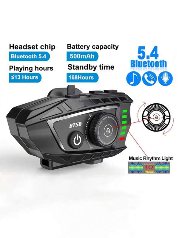 2-In-1 Mic Motorcycle Helmet Headset Bluetooth 5.4 Handsfree Wireless Noise Reduction Waterproof Earphone With Rhythm Light