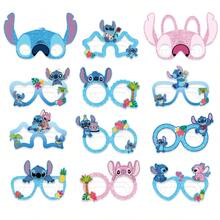 Disney 12PCS Officially Licensed Stitch&Angel Series Party Paper Eyeglasses Photo Booth Props Glasses Hawaiian Decorations Buffett Accessories Party Supplies