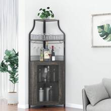 mteryoing Corner Wine Bar Cabinet With Large Storage Space, Detachable Wine Rack, Glass Holder, And Mesh Door - 4-Tier Liquor Cabinet Bar For Dining Room, Living Room, Kitchen