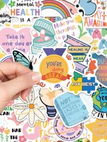 50pcs Psychological Health Inspirational Phrases Sticker For Water Bottle Laptop Luggage Stationery Journal Diary Phone Stickers - Multicolor - View 5