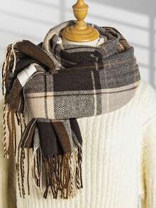 1 pieza Bufanda de moda para mujer, chal versátil para otoño/invierno, Año Nuevo, Navidad, parejas, estudiantes, grueso y cálido, estilo coreano de calentador de cuello tejido, adecuado para salas con aire acondicionado, regalo para vestir