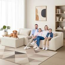 116 Inch Cloud Sectional Couch,Modern Modular Sectional Sofa With Deep Seat & Movable Ottoman, Corduroy Boneless Couches For Living Room, L-Shaped Oversized Sofa, No Assembly Required - 米色 - 查看 6