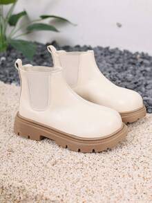 1 par de botines, nuevos botines de tobillo de suela plana para niñas, adecuados para vacaciones al aire libre, con diseño elástico, botines de tobillo para niñas - Beis - Ver 4