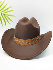 1 件心形雪花设计水钻镶嵌铜珠编织带西部优雅牛仔帽 - 涤纶、轻质、编织面料、西部牛仔帽 - 母亲节礼物