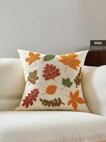 1 pieza Funda de almohada con hojas de arce de otoño y calabaza de 18 X 18 pulgadas, bordado 3D en capas de calabaza, funda de almohada de estilo granja en color beige para sofá, sillón, decoración de otoño, Halloween, Acción de Gracias, decoración de otoño, decoración de habitación, regreso a la escuela, útiles escolares