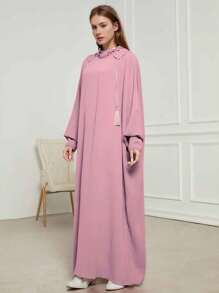 1 pieza Abaya de estilo de moda de Dubai con capucha, de color liso y arrugado de gasa, talla grande, adecuado para uso diario en primavera, verano y otoño, para mujeres