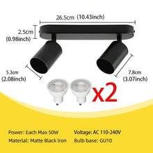 1pc GU10 Recessed Ceiling Light, LED Black Aluminum Ceiling Lamp, Single Head, Dual Head, Adjustable Angle, Replaceable Bulb, Black Tube Light Wall Lamp Spotlight, Suitable For Living Room, Bedroom, Kitchen, Dining Room, Bar, Study - Black Aluminum Ceiling Light - View 11
