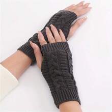 Knitted Fingerless Gloves, Warm Gloves For Autumn/Winter, Acrylic Yarn Gloves With Exposed Fingers, Solid Color Short Gloves Autumn Accessories