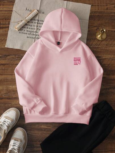 1 Set Tween Girl Casual Printed Hooded Sweatshirt, Long Sleeve Thick Fleece Design For Autumn/Winter - Wear Our Comfortable And Fashionable Children's Sweatshirts And Explore The World!