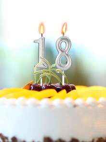 白色、黑色、银色小数字生日派对主题周年纪念蛋糕装饰蜡烛 - 銀色 - 查看 3