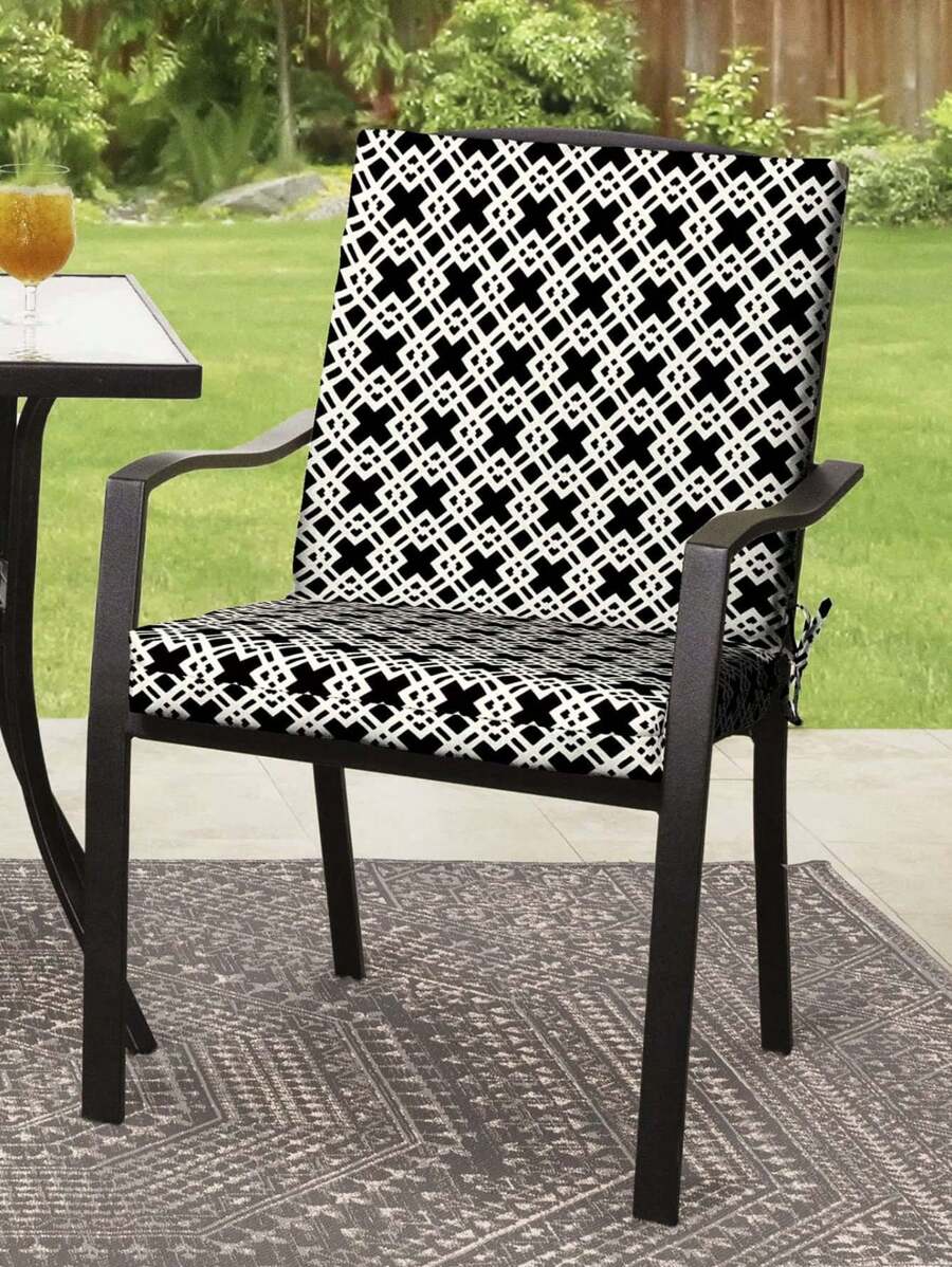 100% Polyester Weather-Resistant Outdoor Chair Cushion - 37L X 19.5"W X 3.5"H Lattice-Patterned Black & White, Repellent For Patio, Garden, Poolside, 1-Pack - 黑與白 - 查看 1