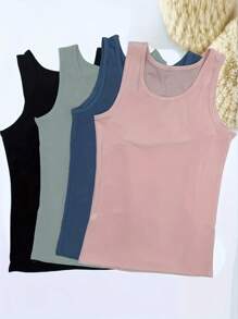 4pcs Affordable Women's Summer Ice Silk Basic Camisole, Anti-Glare, Breathable, Girls' Underwear, Spaghetti Strap, Ribbed Vest, Slim Fit, Outerwear/Innerwear Sleeveless Top