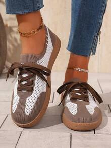 拼色运动鞋 - 拼色休闲运动鞋 - 系带，轻便，软底 - 散步，滑冰，日常穿着 - 女士 - 舒适，时尚，多功能 - 迈向时尚与舒适 - 咖啡 - 查看 2