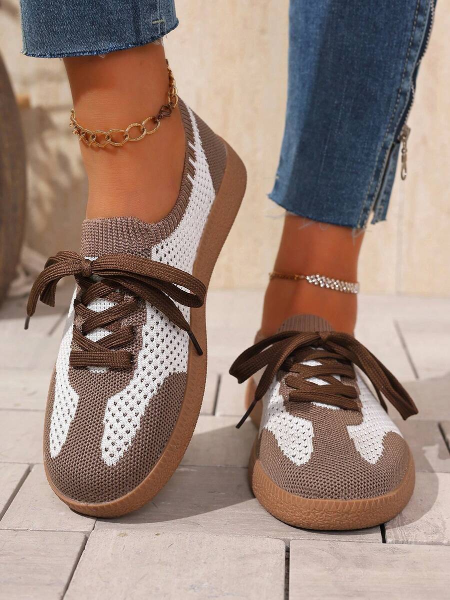 拼色运动鞋 - 拼色休闲运动鞋 - 系带，轻便，软底 - 散步，滑冰，日常穿着 - 女士 - 舒适，时尚，多功能 - 迈向时尚与舒适