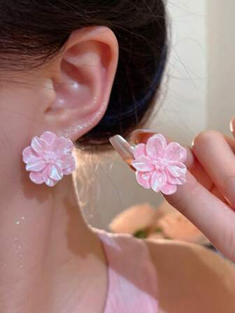 1 Pair Minimalist Camellia Resin Stud Earrings, Gift For Women