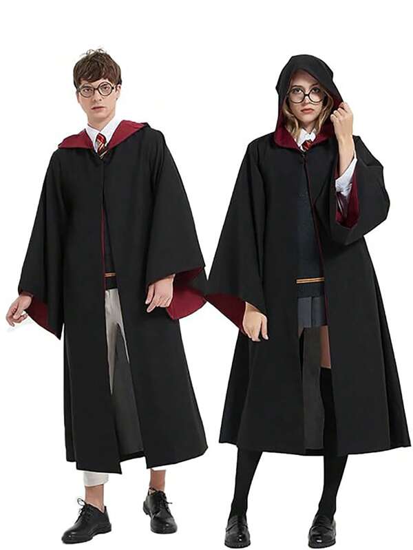1pc Enchanted Wizard Cloak | Unisex Hooded Cape For Cosplay & School Events Authentic Witch/Wizard Robe | Premium Fantasy Costume With Adjustable Hood Gender-Neutral Magic Cape | Adults Sorcerer's Hooded Cape Set | Role-Play Outfit For Anime Conventions & Halloween