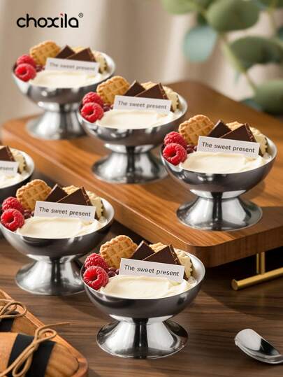 choxila 1/2/4/6 pièces Bol à glace en acier inoxydable, coupe à salade réutilisable, bol à desserts, contenants à pudding en métal, récipient à salade, dessert, collation, fruit, bonbons pour glace maison, parfait, crème de banane