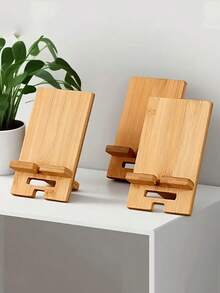 1pc/2pcs Natural Bamboo Desktop Phone Stand, Square Bamboo Smartphone Holder, Suitable For Office Organization And Storage, Elegant Desktop Electronics Accessory Stand For All Devices,For School Supplies,Back To School - Multicolor - View 6