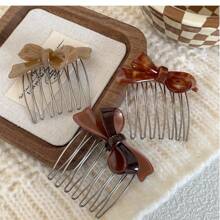 7齿醋酸纤维蝴蝶结发夹，女士发型发夹，刘海分叉发夹，女孩礼物，头饰，发梳，侧梳，婚礼，发饰