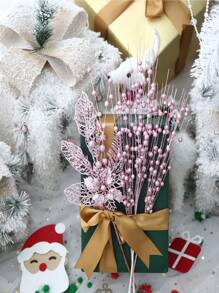 Set de 6 ornamente de brad de Crăciun, flori artificiale roz cu sclipici, crengi, agrafe pentru decorarea bradului de Crăciun, cadou, vază mică, decor pentru casă, sărbători, nuntă, petrecere, agrafe artificiale cu sclipici, 6 buc tulpini artificiale cu sclipici și 1 buc ornamente de flori cu sclipici pentru brad de Crăciun, cadou de Revelion - Decor roz pentru casă, decorațiuni de Crăciun, decor pentru cameră