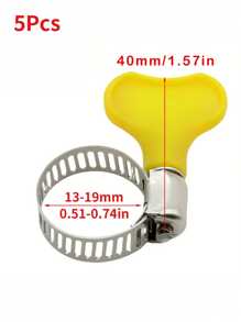 5/10 pièces Kit de colliers de serrage en acier inoxydable, disponible dans les tailles : 10-16 mm, 13-19 mm, 19-29 mm, 25-38 mm, collier avec vis à oreilles et poignée en plastique jaune, conception à boulon en T et à vis sans fin, collier sécurisé pour la plomberie et l'automobile, métal, en forme d'anneau, accessoires industriels et scientifiques pour l'hydraulique, la pneumatique et les tuyaux d'eau