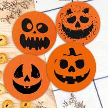 1set/4pcs/6pcs Halloween Pumpkin Ghost Face Patterned Diatom Mud Coasters, Coffee Coasters, Home And Restaurant Multi-Occasion Decorations, Daily Gifts, Table Decorations, Daily Decorations, Theme Party Decorations