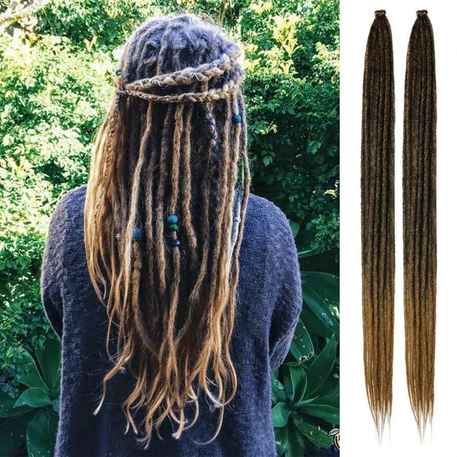 Dreadlock Extensions 20 Strands Boho Style Crochet Hair Dreads Synthetic Single Ended Hippie Loc Hair Extensions Handmade Crochet Braids For Women & Men - 漸變金色 - 查看 1
