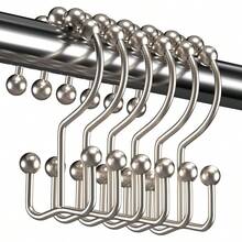 TitanKer Shower Curtain Hooks Rings, Rust Resistant Metal Double Glide Shower Hooks For Bathroom Shower Rods Curtains, Set Of 12 Hooks - Nickel - Nickel - View 1