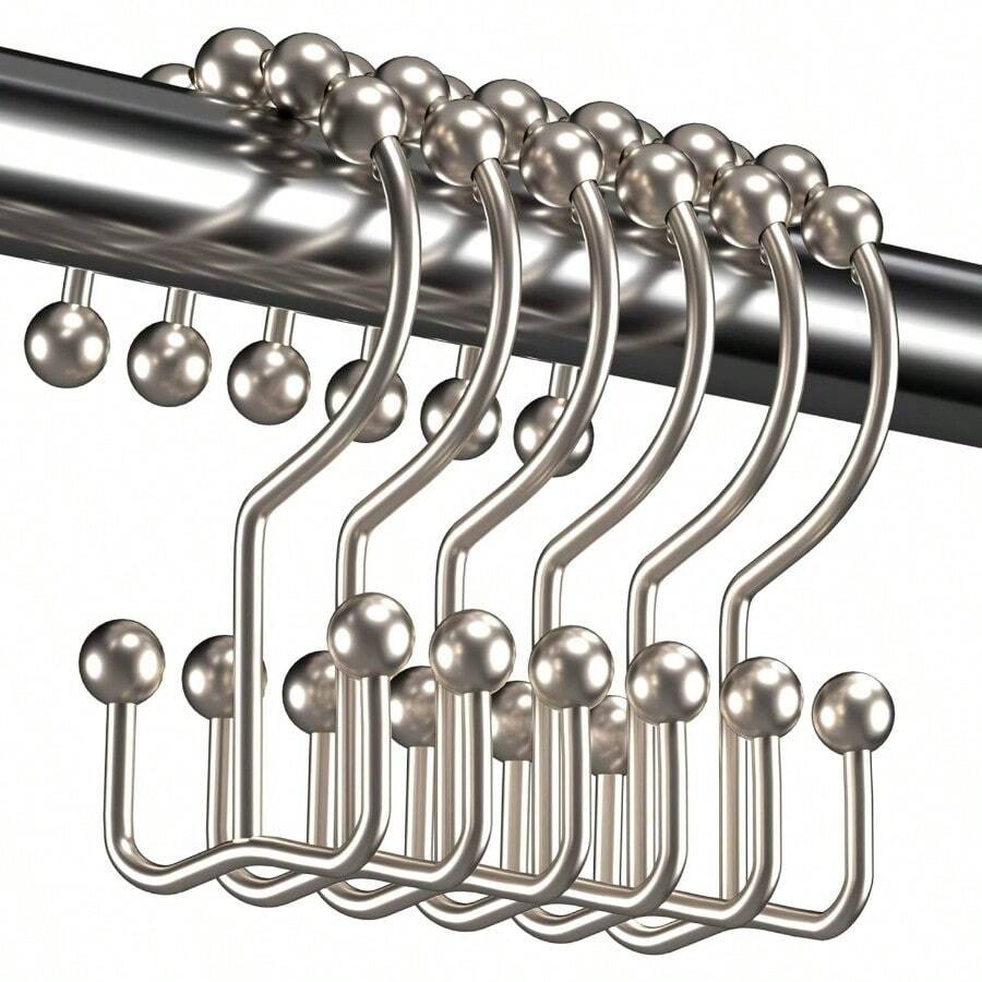 TitanKer Shower Curtain Hooks Rings, Rust Resistant Metal Double Glide Shower Hooks For Bathroom Shower Rods Curtains, Set Of 12 Hooks - Nickel - Nickel - View 1