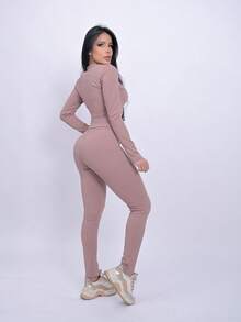 Leggings And Long Sleeve Top Set - 藕粉色 - 查看 2