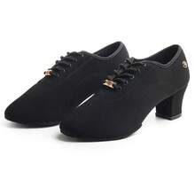 Sapatos de dança latina jazz moderna para mulheres, salto alto oxford de tecido, 5 cm, sola macia para adultos, sapatos de dança social, calçados esportivos para treinamento profissional interno e externo - Preto - Ver 15