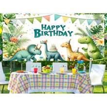 Watercolor Dinosaur Background: Cartoon Dinosaur Jungle Theme Happy Birthday Photography Background - Indoor/Outdoor Birthday Decoration Party Supplies Wall Banners