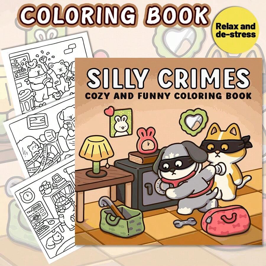 1 Stück "Silly Crimes" süßes Tier Malbuch, geeignet für Erwachsene und Teenager zum Entspannen, enthält Szenen wie Bär, der von Bienen gejagt wird, Weihnachtsmann und Fuchs-Dieb, verwendbar für Schreibwaren, Schulmaterial, geeignet als Geschenk für Mädchen, perfektes Geschenk zur Hochzeitssaison, Muttertag - Dumme Verbrechen - Übersicht 1
