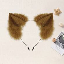Halloween Christmas Fox Ears Headband Plush Animal Ears Hair Hoop Party Headpiece Costume For Men Women - 咖啡棕 - 查看 3