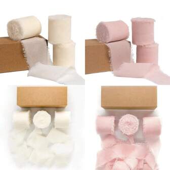 1 卷香槟米色雪纺丝带，1.57 英寸 X 16.4 码 - 柔软的流苏面料，用于礼品包装、婚礼装饰、花束和 DIY 工艺品，非常适合新娘花束和婚礼请柬、礼品包装丝带|节日丝带|柔软质地丝带、丝带装饰